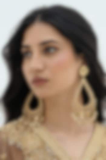 Gold Plated Faux Pearl & Mirror Work Dangler Earrings by AMAMA at Pernia's Pop Up Shop