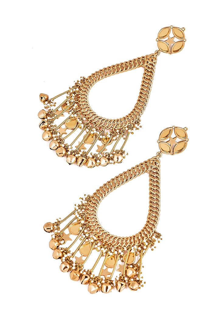 Gold Plated Faux Pearl & Mirror Work Dangler Earrings by AMAMA at Pernia's Pop Up Shop