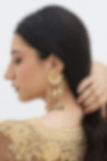 Gold Plated Faux Pearl & Mirror Work Chandbali Earrings by AMAMA at Pernia's Pop Up Shop