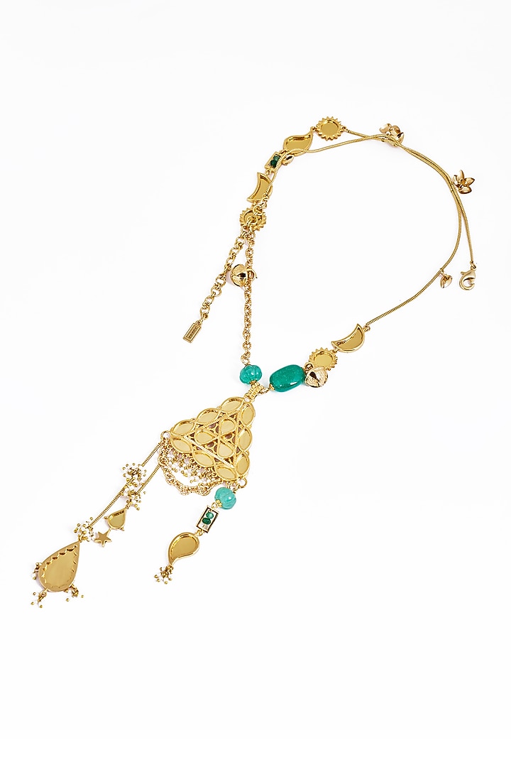 Gold Plated Faux Pearl & Mirror Work Layered Pendant Charm Necklace by AMAMA at Pernia's Pop Up Shop