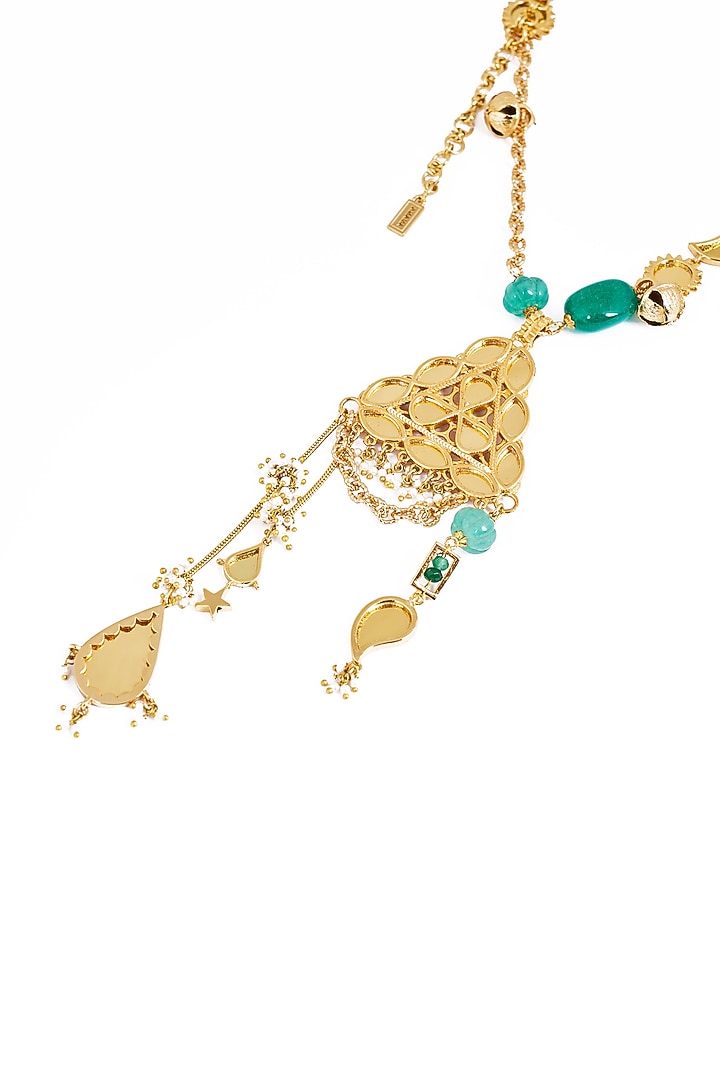 Gold Plated Faux Pearl & Mirror Work Layered Pendant Charm Necklace by AMAMA at Pernia's Pop Up Shop