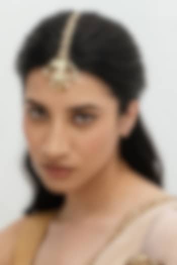 Gold Plated Faux Pearl & Mirror Work Maangtikka by AMAMA at Pernia's Pop Up Shop