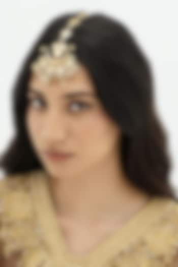 Gold Plated Faux Pearl & Mirror Work Maangtikka by AMAMA at Pernia's Pop Up Shop