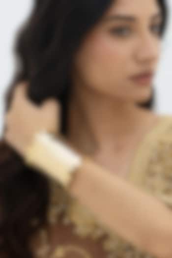 Gold Plated Faux Pearl & Mirror Work Handcuff by AMAMA at Pernia's Pop Up Shop