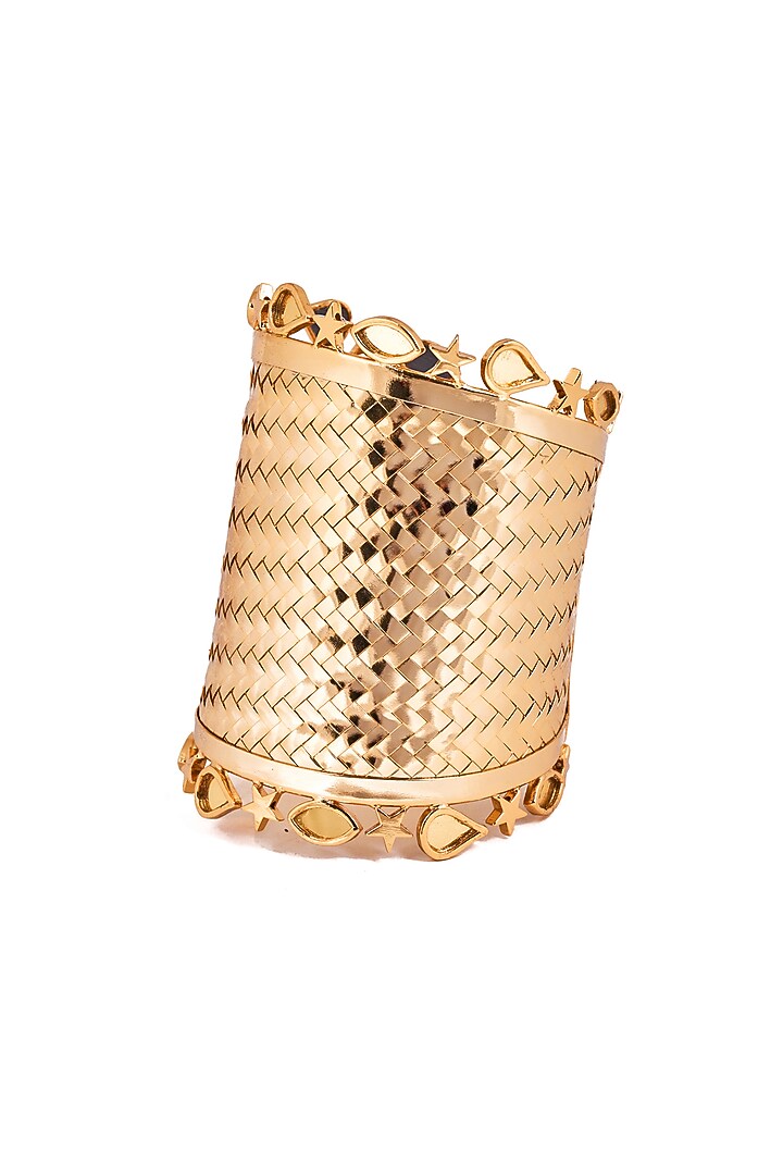 Gold Plated Faux Pearl & Mirror Work Handcuff by AMAMA at Pernia's Pop Up Shop