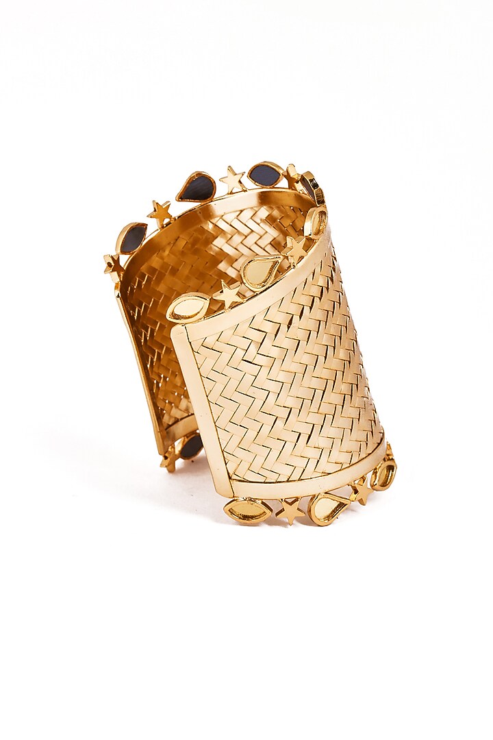 Gold Plated Faux Pearl & Mirror Work Handcuff by AMAMA at Pernia's Pop Up Shop