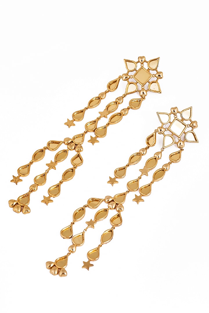 Gold Plated Faux Pearl & Mirror Work Dangler Earrings by AMAMA at Pernia's Pop Up Shop