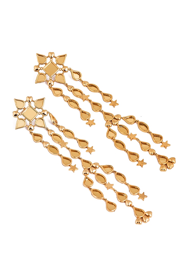 Gold Plated Faux Pearl & Mirror Work Dangler Earrings by AMAMA at Pernia's Pop Up Shop