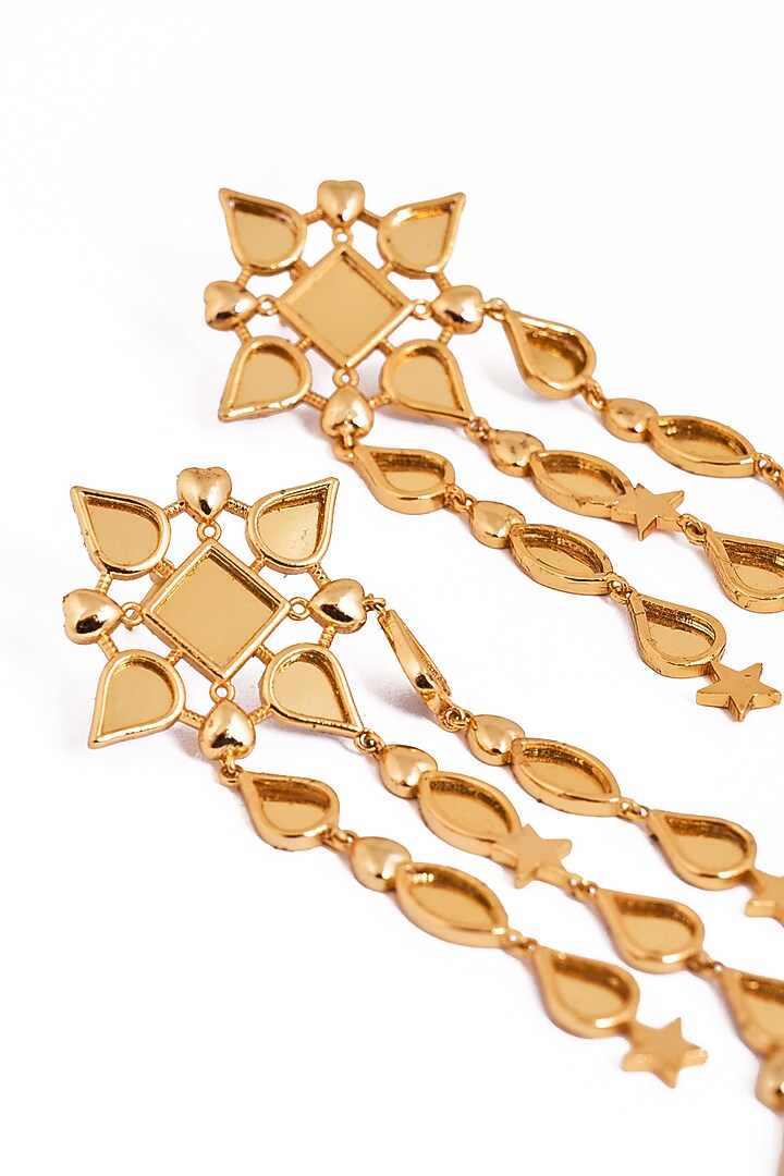 Gold Plated Faux Pearl & Mirror Work Dangler Earrings by AMAMA at Pernia's Pop Up Shop