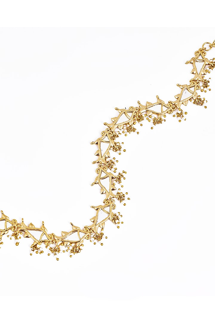 Gold Plated Faux Pearl & Mirror Work Choker Necklace by AMAMA at Pernia's Pop Up Shop