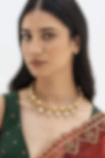 Gold Plated Faux Pearl & Mirror Work Hasli Necklace by AMAMA at Pernia's Pop Up Shop