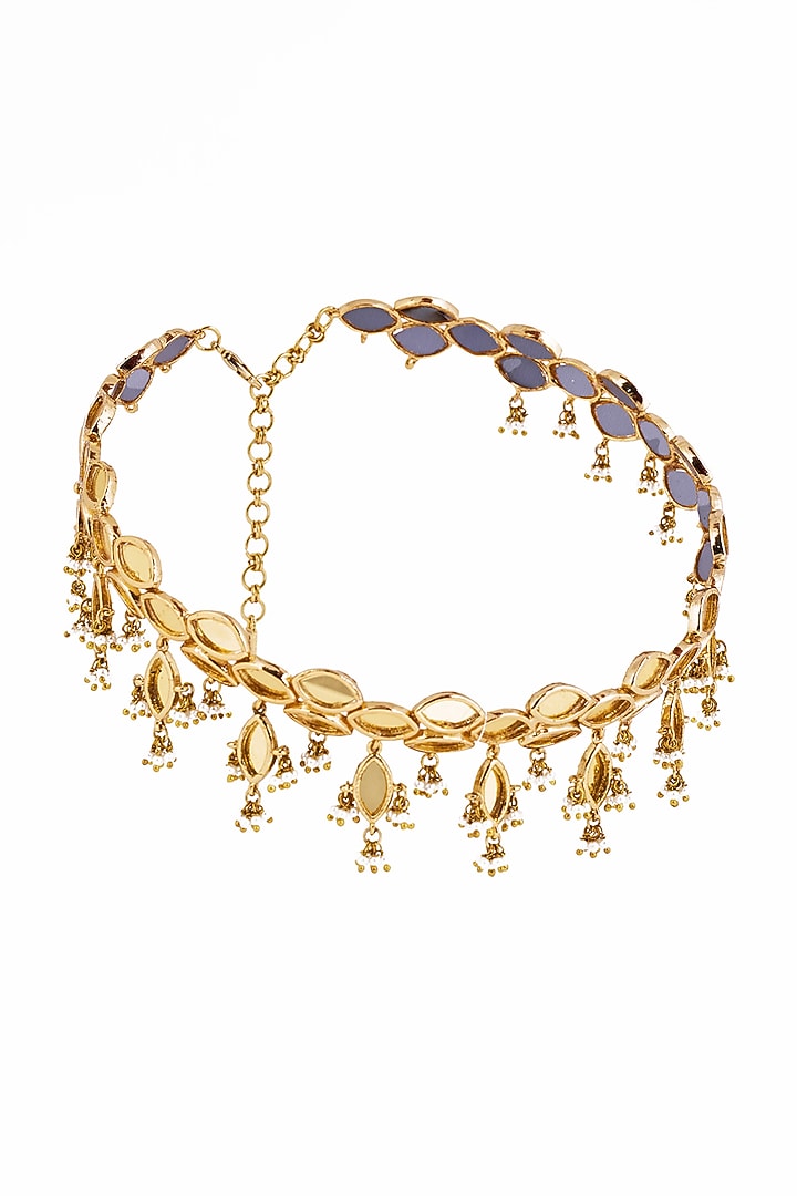 Gold Plated Faux Pearl & Mirror Work Hasli Necklace by AMAMA at Pernia's Pop Up Shop