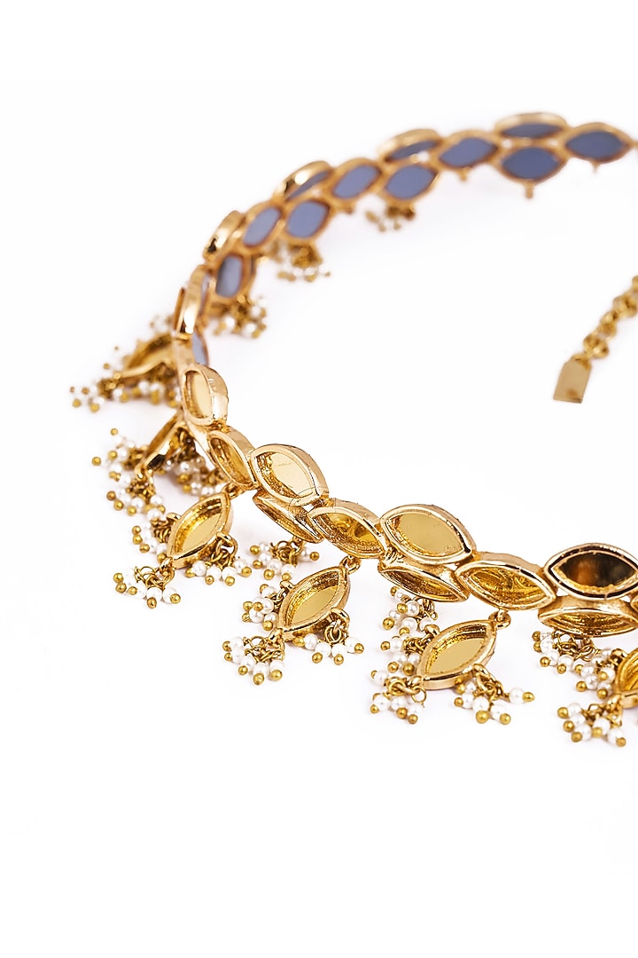 Gold Plated Faux Pearl & Mirror Work Hasli Necklace by AMAMA at Pernia's Pop Up Shop