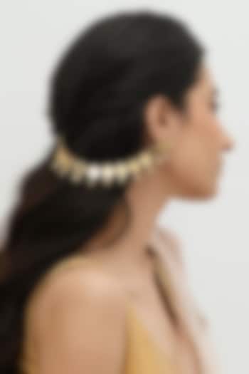 Gold Plated Faux Pearl & Mirror Work Sahara Earrings by AMAMA at Pernia's Pop Up Shop