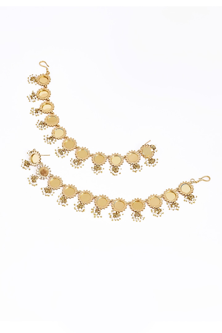 Gold Plated Faux Pearl & Mirror Work Sahara Earrings by AMAMA at Pernia's Pop Up Shop