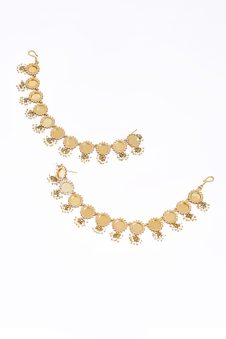 Gold Plated Faux Pearl & Mirror Work Sahara Earrings by AMAMA at Pernia's Pop Up Shop