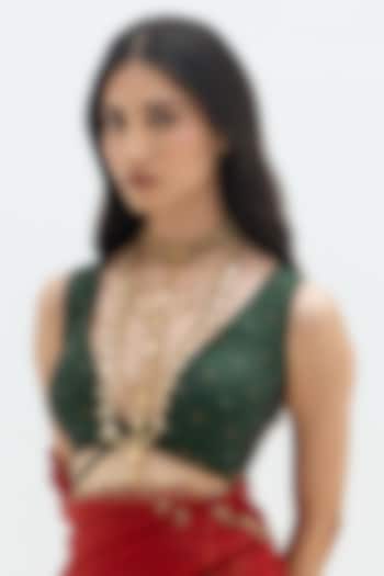 Gold Plated Faux Pearl & Mirror Work Hasli Necklace by AMAMA at Pernia's Pop Up Shop