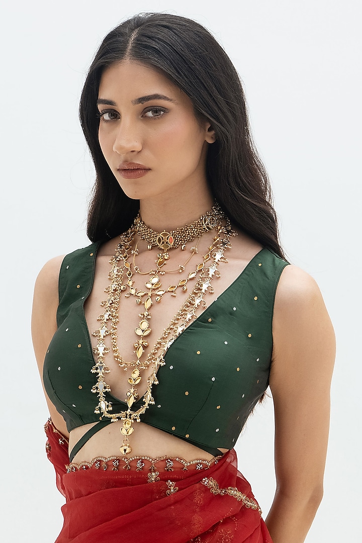 Gold Plated Faux Pearl & Mirror Work Hasli Necklace by AMAMA at Pernia's Pop Up Shop