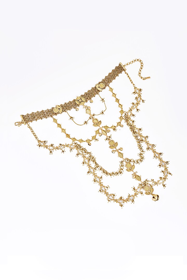 Gold Plated Faux Pearl & Mirror Work Hasli Necklace by AMAMA at Pernia's Pop Up Shop