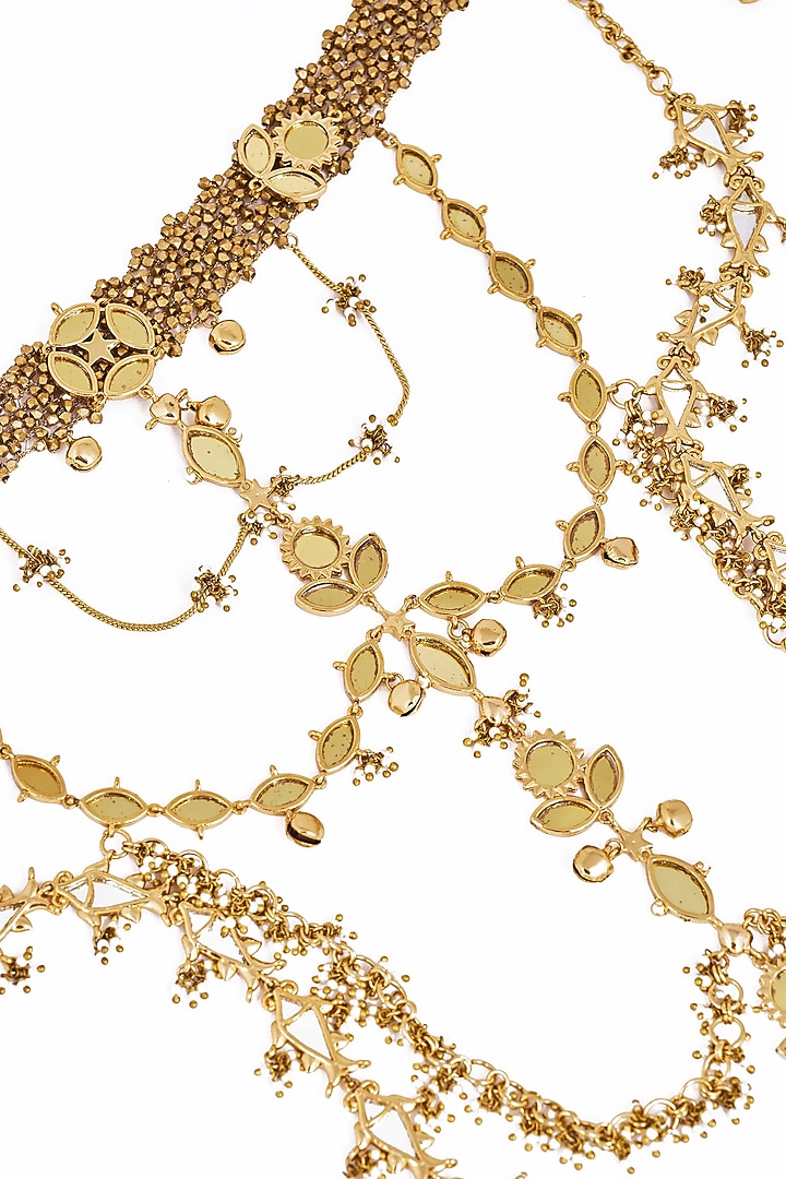 Gold Plated Faux Pearl & Mirror Work Hasli Necklace by AMAMA at Pernia's Pop Up Shop