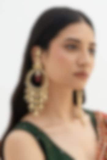 Gold Plated Faux Pearl & Mirror Work Chandbali Earrings by AMAMA at Pernia's Pop Up Shop