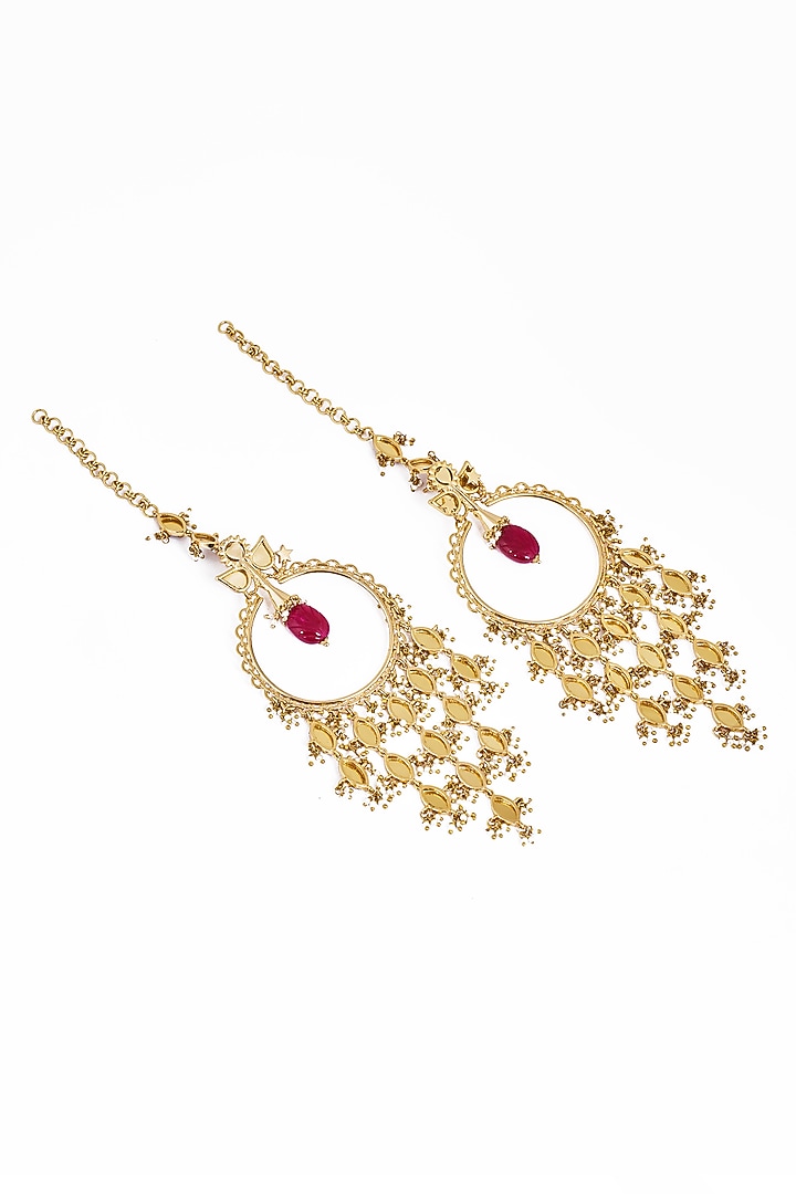 Gold Plated Faux Pearl & Mirror Work Chandbali Earrings by AMAMA at Pernia's Pop Up Shop
