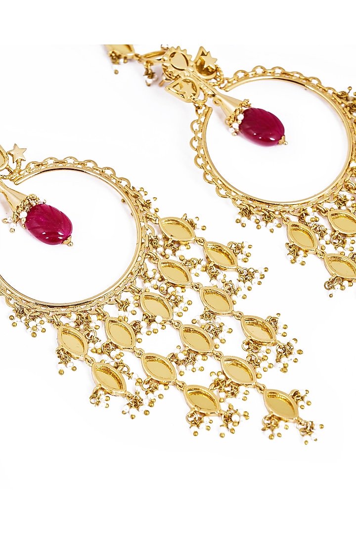 Gold Plated Faux Pearl & Mirror Work Chandbali Earrings by AMAMA at Pernia's Pop Up Shop