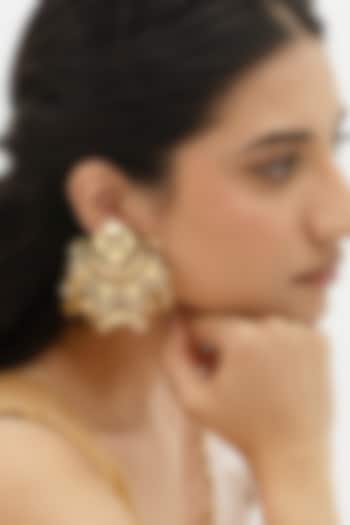Gold Plated Faux Pearl & Mirror Work Dangler Earrings by AMAMA at Pernia's Pop Up Shop