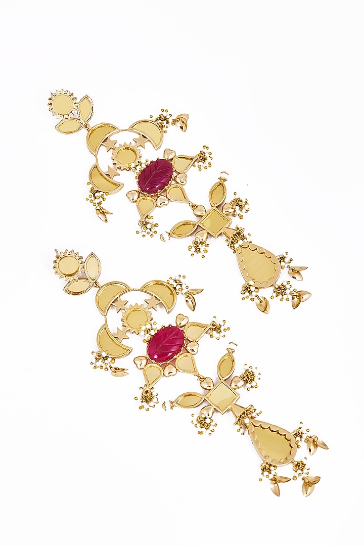 Gold Plated Faux Pearl & Mirror Work Dangler Earrings by AMAMA at Pernia's Pop Up Shop
