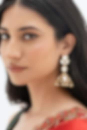 Gold Plated Faux Pearl & Mirror Work Jhumka Earrings by AMAMA at Pernia's Pop Up Shop