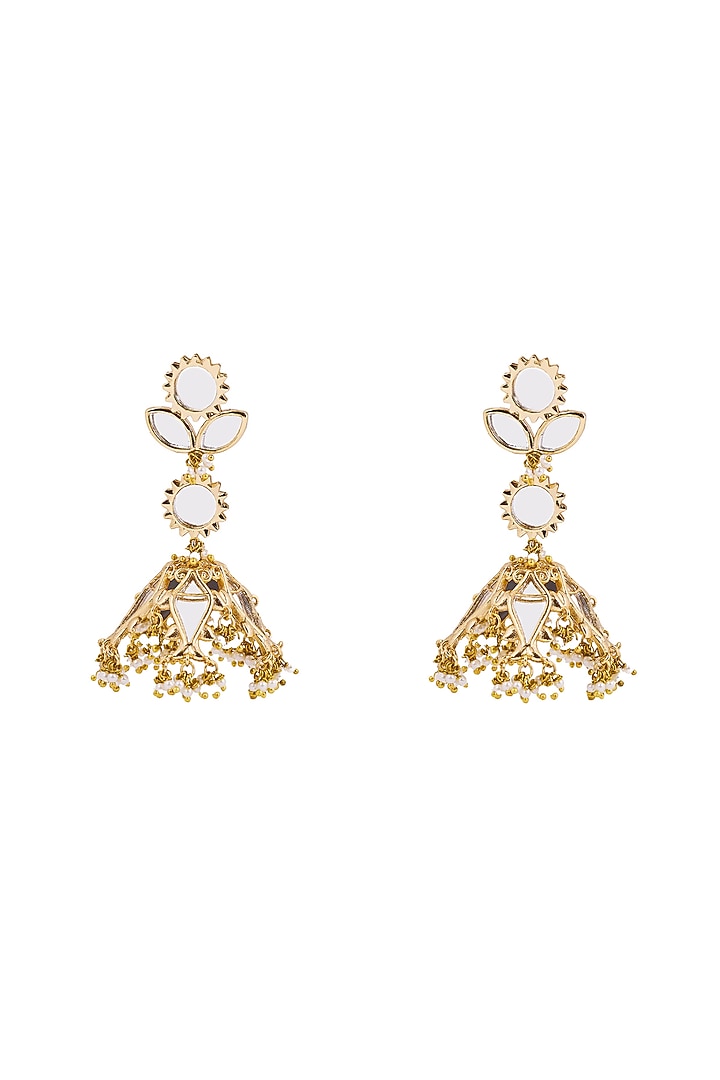 Gold Plated Faux Pearl & Mirror Work Jhumka Earrings by AMAMA at Pernia's Pop Up Shop