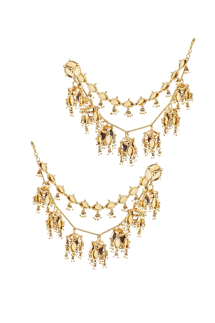 Gold Plated Faux Pearl & Mirror Work Sahara Earrings by AMAMA at Pernia's Pop Up Shop