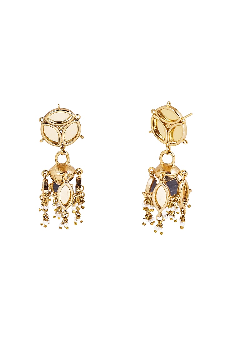 Gold Plated Faux Pearl & Mirror Work Sahara Earrings by AMAMA at Pernia's Pop Up Shop