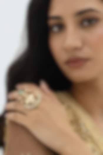 Gold Plated Faux Pearl & Mirror Work Ring by AMAMA at Pernia's Pop Up Shop