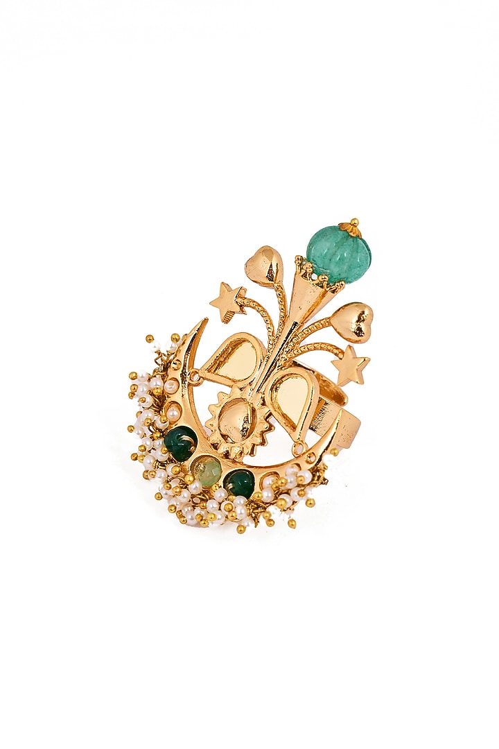 Gold Plated Faux Pearl & Mirror Work Ring by AMAMA at Pernia's Pop Up Shop