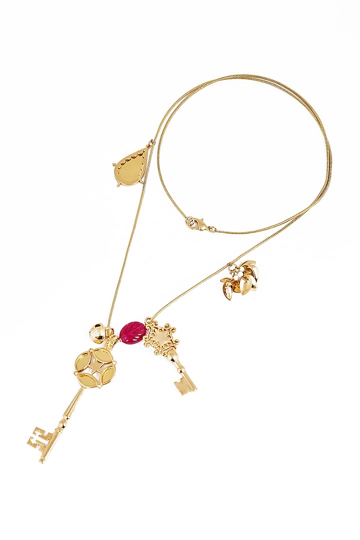 Gold Plated Faux Pearl & Mirror Work Pendant Necklace by AMAMA at Pernia's Pop Up Shop