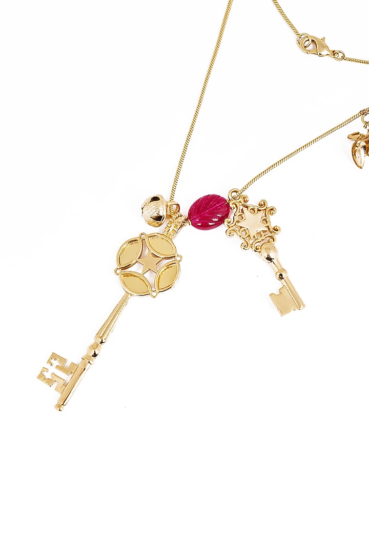 Gold Plated Faux Pearl & Mirror Work Pendant Necklace by AMAMA at Pernia's Pop Up Shop