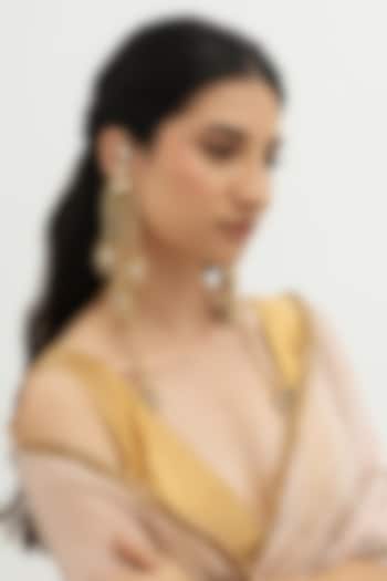 Gold Plated Faux Pearl & Mirror Work Jhumka Earrings by AMAMA at Pernia's Pop Up Shop