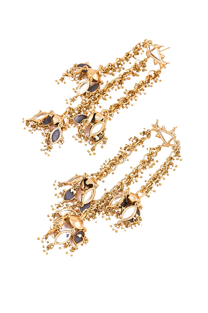 Gold Plated Faux Pearl & Mirror Work Jhumka Earrings by AMAMA at Pernia's Pop Up Shop