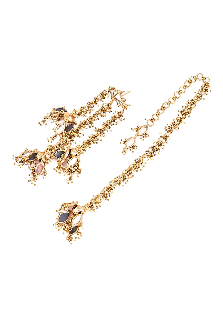 Gold Plated Faux Pearl & Mirror Work Jhumka Earrings by AMAMA at Pernia's Pop Up Shop