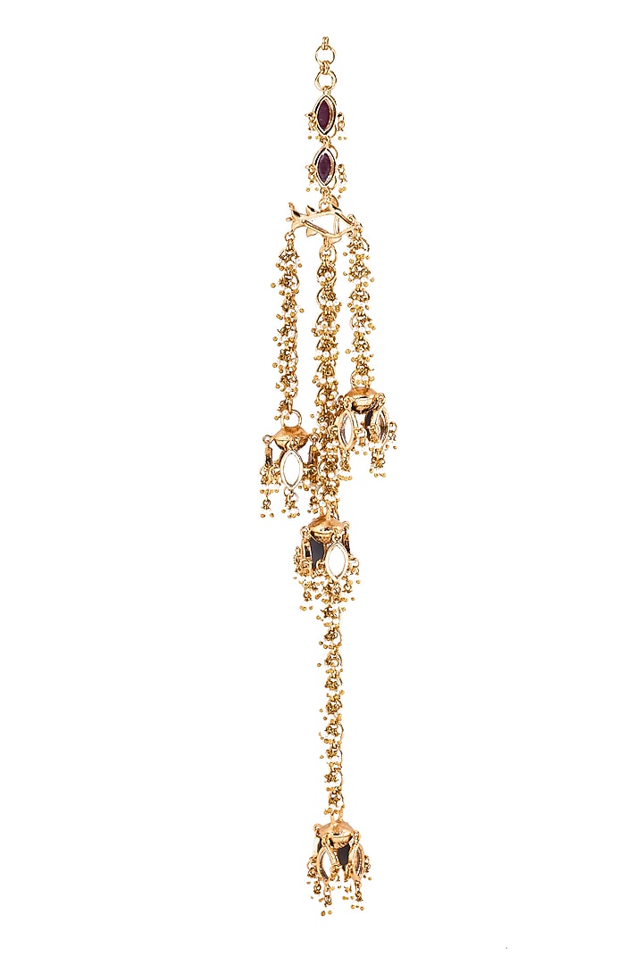 Gold Plated Faux Pearl & Mirror Work Jhumka Earrings by AMAMA at Pernia's Pop Up Shop