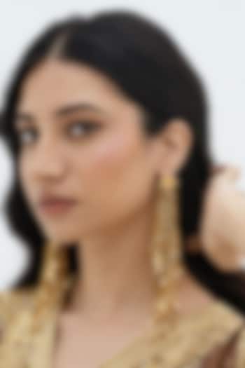 Gold Plated Faux Pearl & Mirror Work Dangler Earrings by AMAMA at Pernia's Pop Up Shop