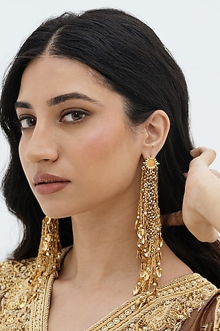 Gold Plated Faux Pearl & Mirror Work Dangler Earrings by AMAMA