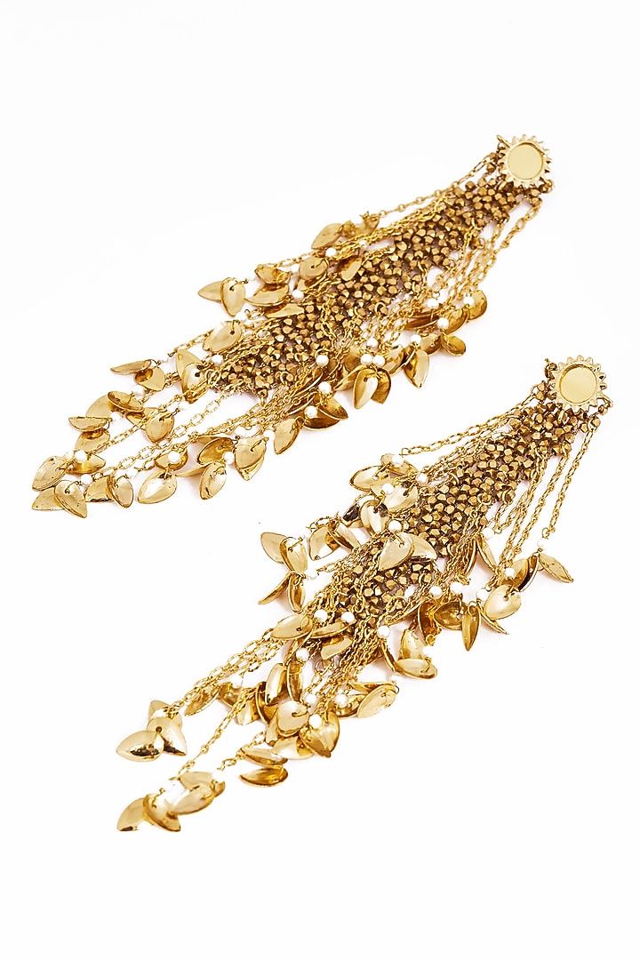 Gold Plated Faux Pearl & Mirror Work Dangler Earrings by AMAMA at Pernia's Pop Up Shop