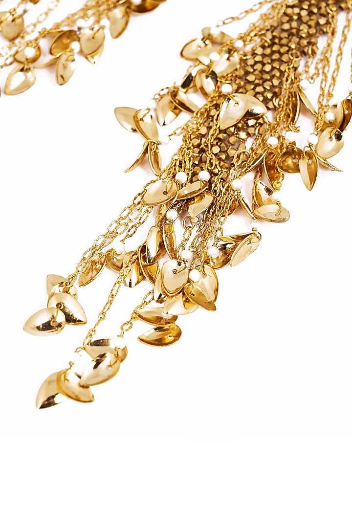 Gold Plated Faux Pearl & Mirror Work Dangler Earrings by AMAMA at Pernia's Pop Up Shop