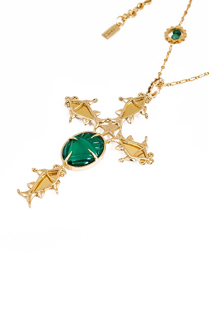 Gold Plated Faux Pearl & Mirror Work Cross Pendant Necklace by AMAMA at Pernia's Pop Up Shop
