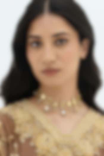 Gold Plated Faux Pearl & Mirror Work Choker Necklace by AMAMA at Pernia's Pop Up Shop