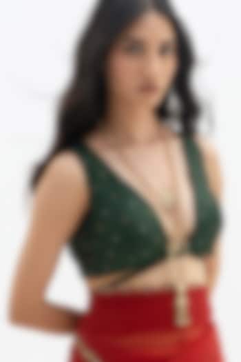 Gold Plated Faux Pearl & Mirror Work Layered Pendant Necklace by AMAMA at Pernia's Pop Up Shop