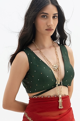 Gold Plated Faux Pearl & Mirror Work Layered Pendant Necklace by AMAMA