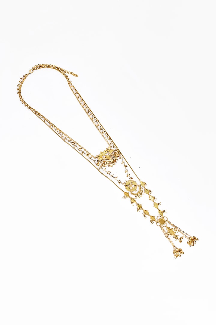 Gold Plated Faux Pearl & Mirror Work Layered Pendant Necklace by AMAMA at Pernia's Pop Up Shop